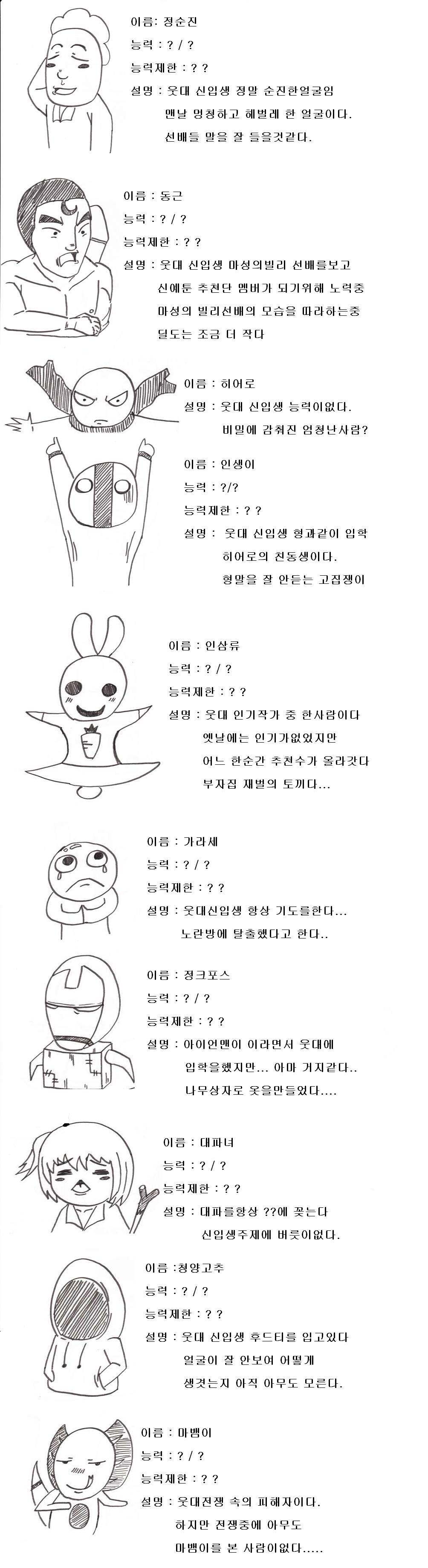 웃대만화 2기 출연자 일러스트