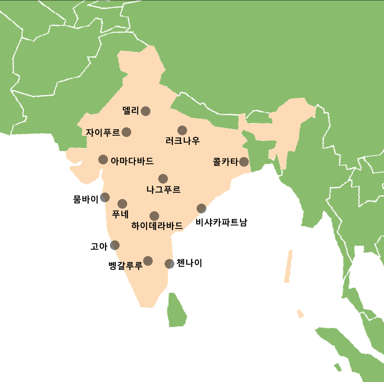 인도, 인도네시아 주요 도시 지도 자작