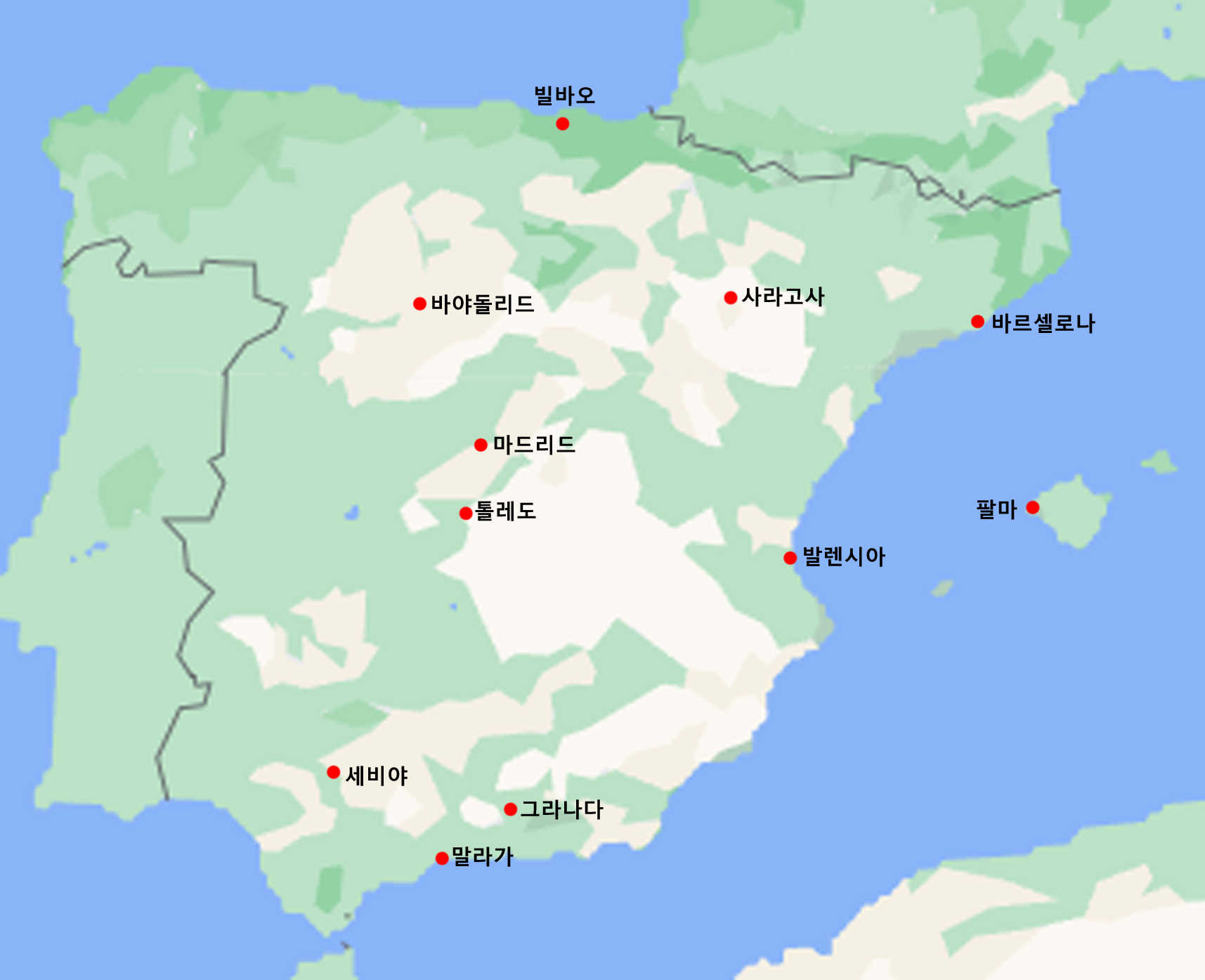 스페인 주요 도시 지도