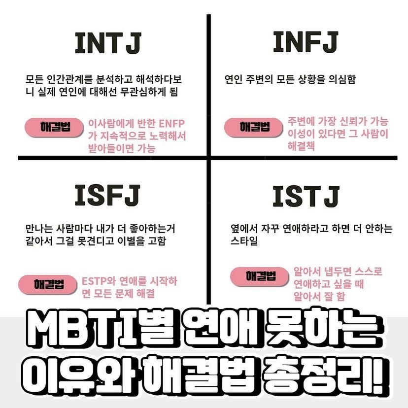 MBTI별 연애 못하는이유와 해결법